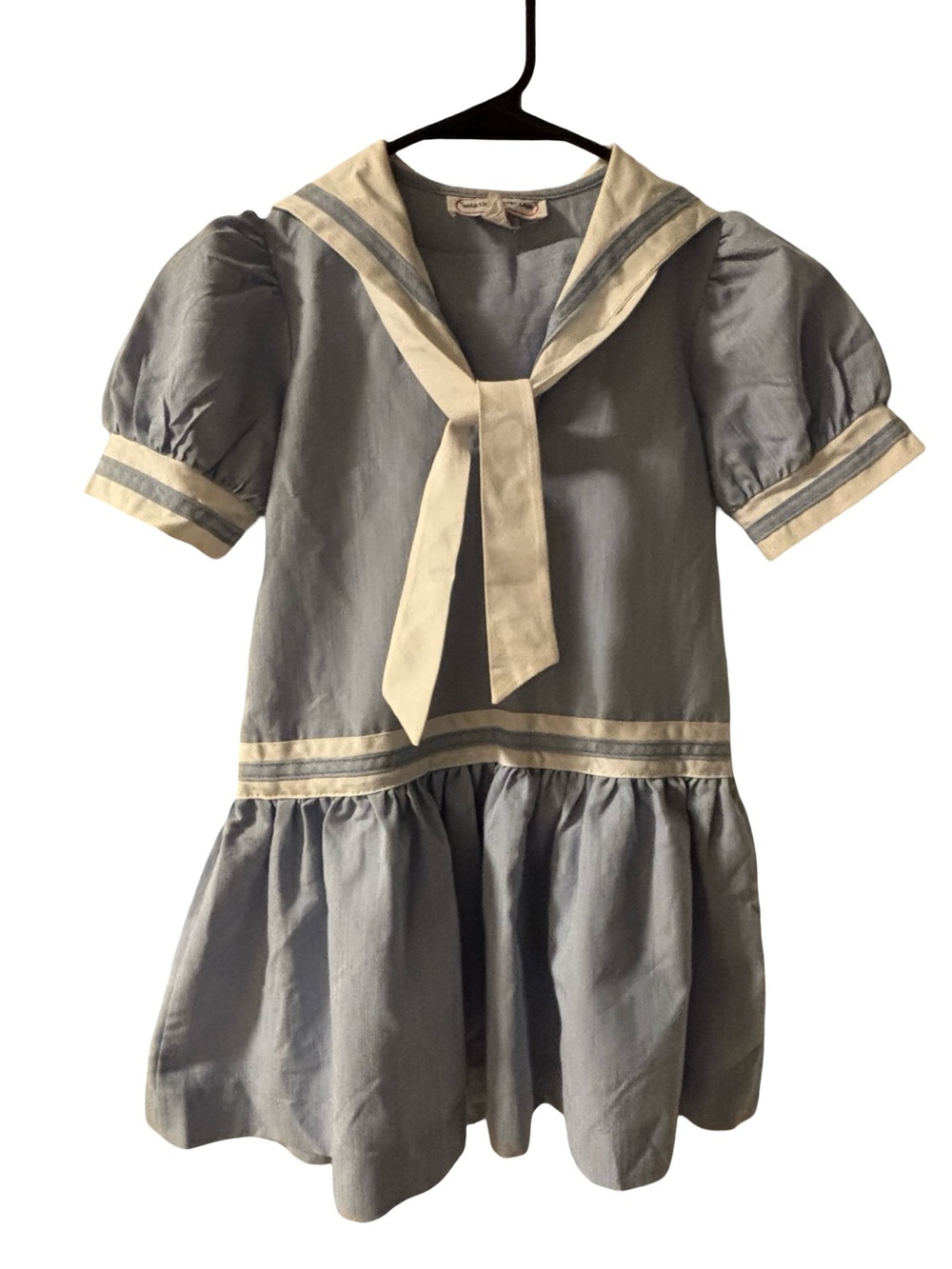 Girls VTG Light Blue Chambray Sailor Dress Size 6X